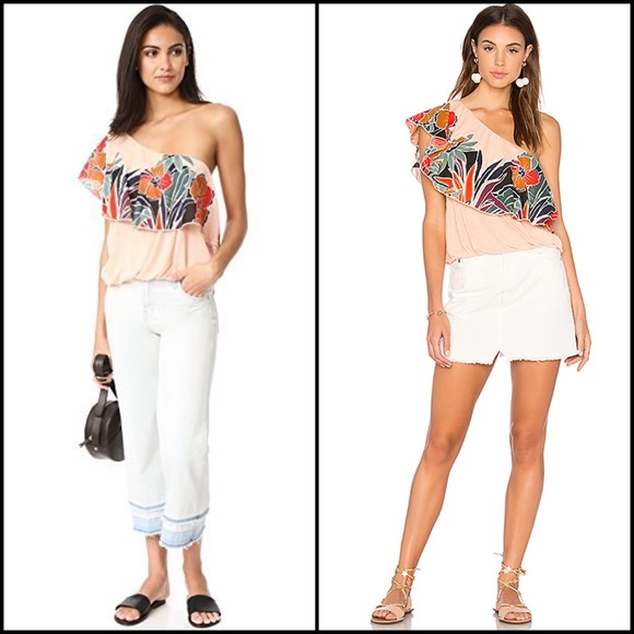 Free People Floral One Shoulder Bubble Blouse Top - Picture 4 of 13